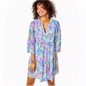 Lilly Pulitzer Vibrant Floral Swim Cover-Up Size L 100% polyester